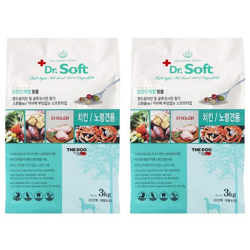 더독 노령견용 강아지 닥터 소프트 사료, 닭, 3kg, 2개