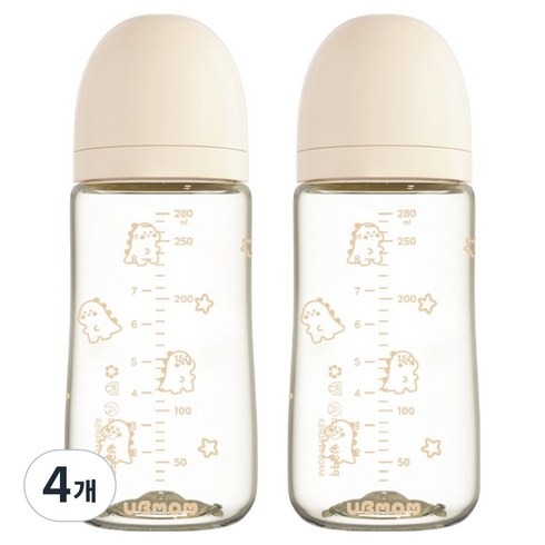 유비맘 시그니처 노꼭지 젖병 트윈팩, 뇽뇽이(베이지), 4개, 280ml