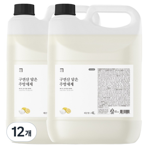 살림백서 구연산 담은 주방세제 레몬향, 4L, 12개