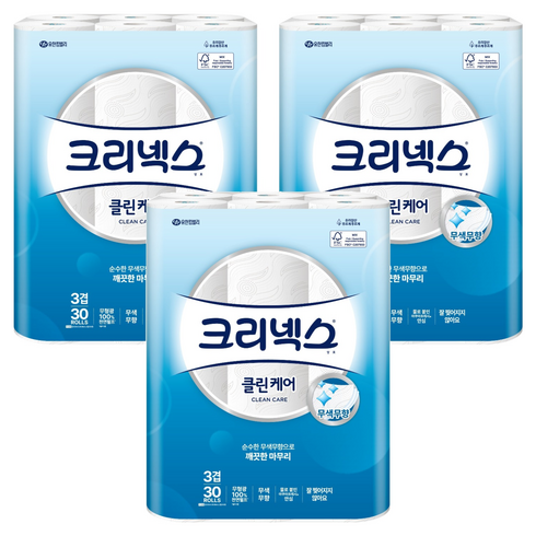 크리넥스 클린케어 3겹 30M, 30개입, 3개