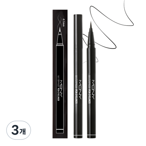 맥퀸뉴욕 워터프루프 펜 아이라이너 0.6g, 딥 블랙, 3개