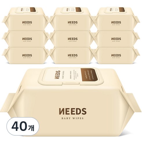 NEEDS 브라운 저자극 도톰 엠보싱 아기물티슈 캡형, 78g, 70매, 40개