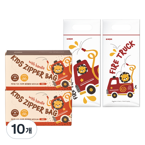 케이맘 키즈 손잡이 지퍼백 롱핸들형 소방차 35p, 10개