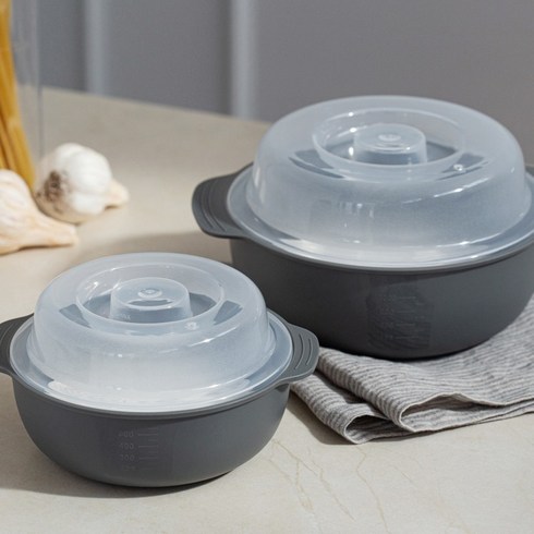 코멧 전자레인지 찜기 세트 그레이 550ml+1200ml, 1세트