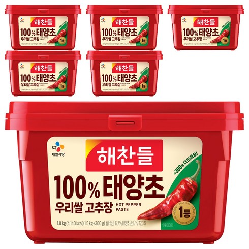 해찬들 100% 태양초 우리쌀 고추장, 1.8kg, 6개