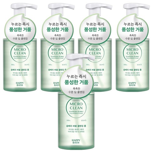 해피바스 마이크로 클린 솝베리 버블 클렌징폼, 5개, 300ml