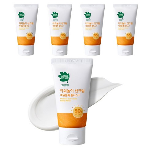 그린핑거 야외놀이 선크림 파워블록 플러스 SPF50+ PA++++, 80ml, 5개