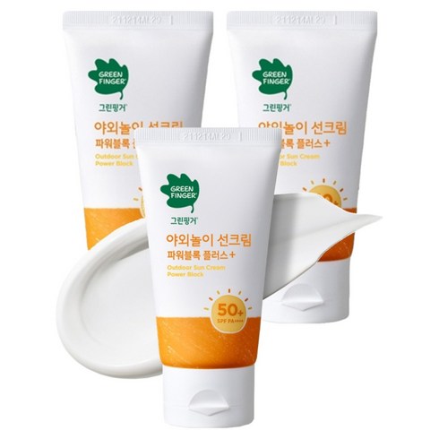 그린핑거 야외놀이 선크림 파워블록 플러스 SPF50+ PA++++, 80ml, 3개