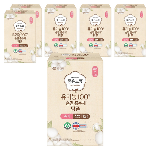 좋은느낌 유기농 순면 탐폰, 슈퍼, 12개입, 6개