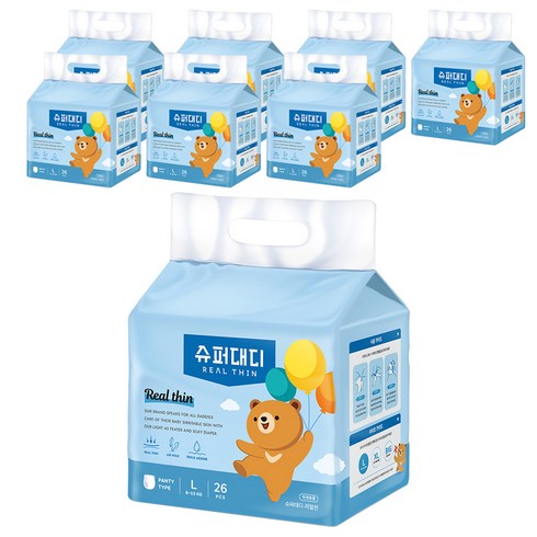 슈퍼대디 리얼씬 팬티형 기저귀, 대형(L), 208매