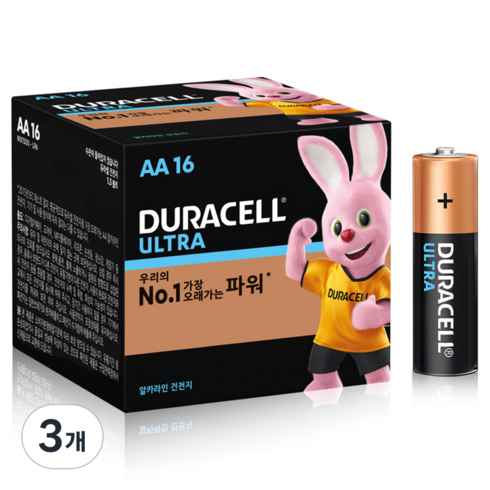 듀라셀 울트라 알카라인 AA건전지 보관박스팩, 16개입, 3개