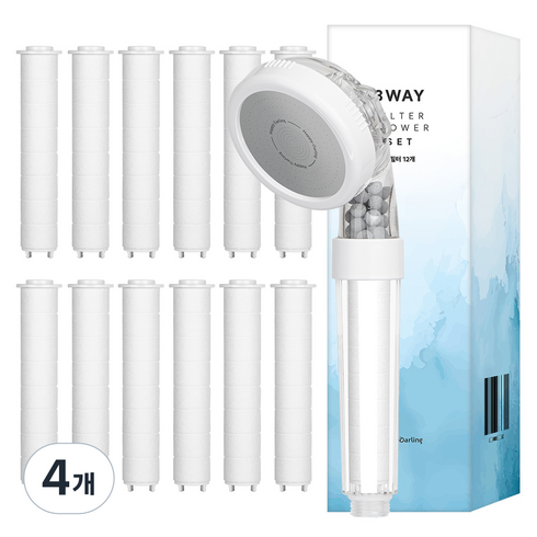 해피달링 수압 조절 3WAY 필터 샤워기 + 필터 12p 세트, 4개, 화이트