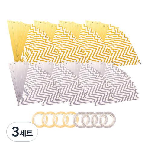 리빙다 지그재그 삼각 가랜드 2종 x 4p 세트, 골드, 실버, 3세트