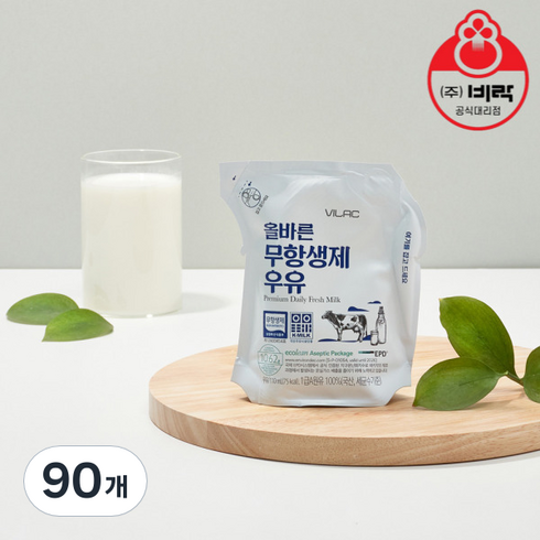 비락 올바른 무항생제 멸균우유, 110ml, 90개