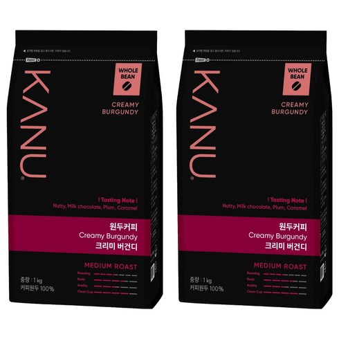 카누 크리미 버건디 원두커피, 홀빈(분쇄안함), 1kg, 2개