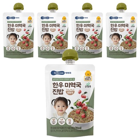 베베쿡 한우 미역국 진밥 실온이유식 완료기, 100g, 5개