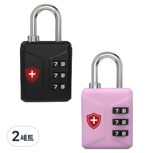 마터혼 3단 ABS 비밀번호 자물쇠 핑크 + 블랙 세트, 2세트