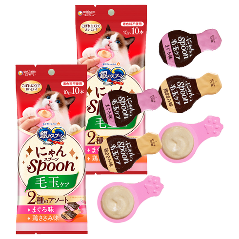 유니참긴노스푼 냥스푼 헤어볼 간식 10p 세트, 혼합맛(참치/닭가슴살), 10g, 2세트