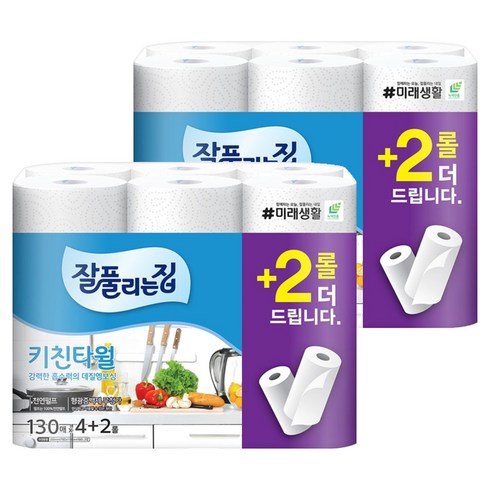 잘풀리는집 천연펄프 키친타올, 6롤, 2개