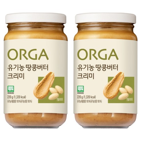 올가홀푸드 유기농 땅콩버터 크리미, 2개, 220g