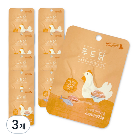 도그퓨어 강아지 고양이 푸드닭 간식 22g x 10p, 오리지널, 220g, 3개