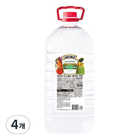 하인즈 디스틸드 화이트 식초, 4개, 5L