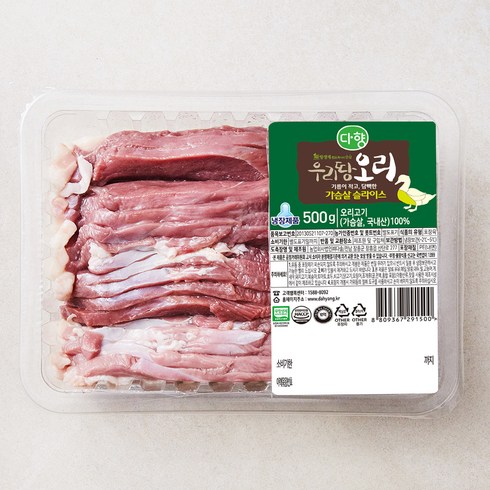다향 무항생제 인증 우리땅 오리 가슴살 슬라이스 (냉장), 500g, 1개