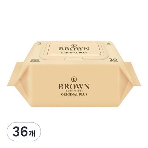 브라운 오리지널 플러스 도톰한 아기 물티슈 엠보싱 저자극 휴대용 캡형, 55g, 20매, 36개