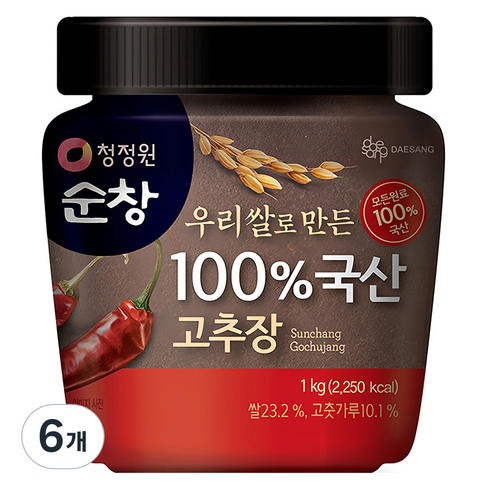 청정원 순창 우리쌀로 만든 100% 국산 고추장, 1kg, 6개