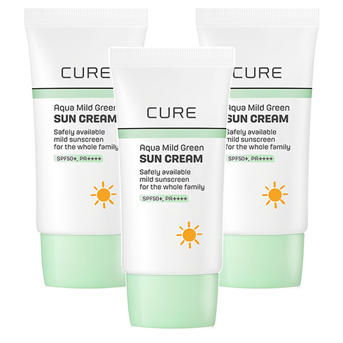 김정문알로에 큐어 아쿠아 마일드 그린 선크림 SPF50+ PA++++, 40ml, 3개