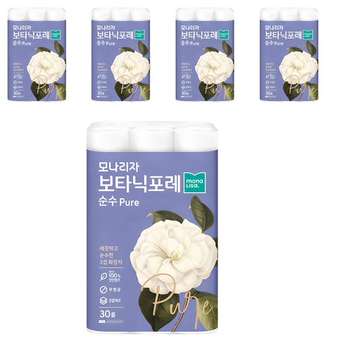 모나리자 보타닉포레 순수 천연펄프 3겹 데코 고급롤화장지, 27m, 30개입, 5개