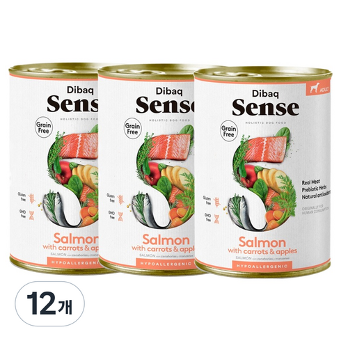 디바크 센스 어덜트 그레인프리 하이포알러제닉 주식캔 살몬앤청어, 연어, 380g, 12개