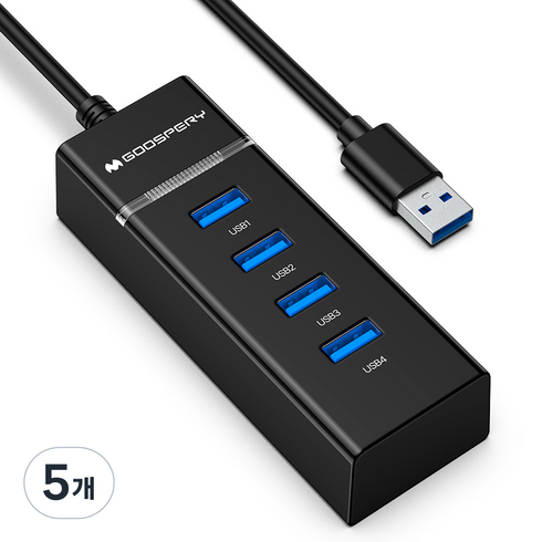 구스페리 USB 3.0 4포트 멀티허브 무전원, 블랙, 5개
