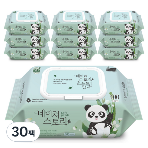 네이쳐스토리 소프트판다 아기물티슈 캡형, 40g, 100매, 30개