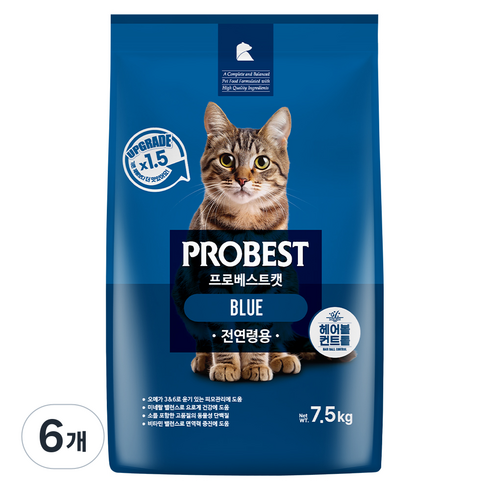 프로베스트 고양이 블루 기능성 사료, 헤어볼, 7.5kg, 6개