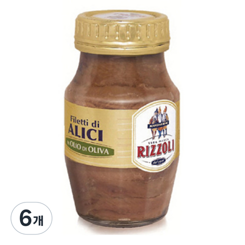 리졸리 필레티 디 알리씨 인 올리오 디 올리바 앤쵸비 캔, 150g, 6개