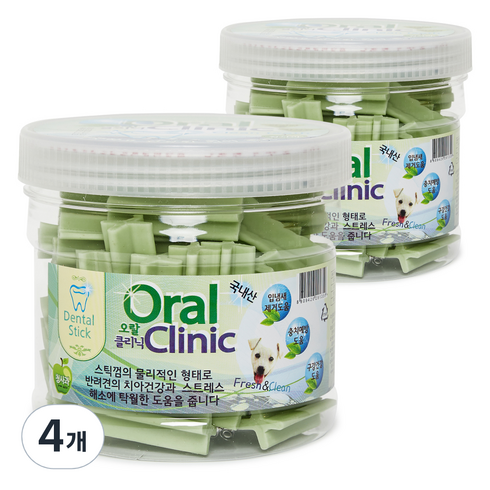 강아지 오랄클리닉 덴탈 스틱 껌, 청사과, 300g, 4개