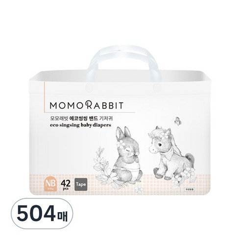 모모래빗 말띠에디션 에코씽씽 밴드형 기저귀 남녀공용, 신생아용(NB), 504매