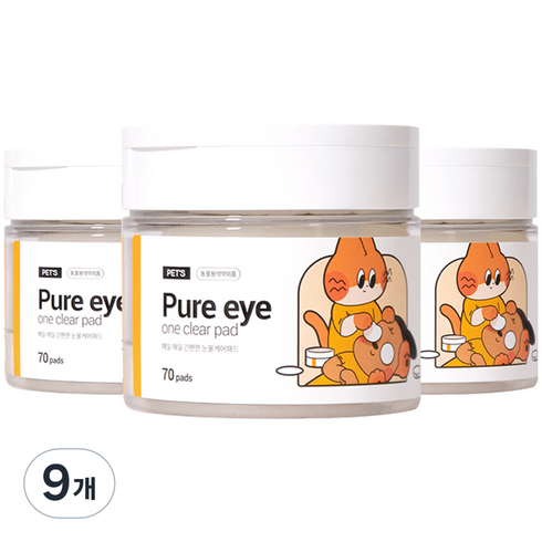 정글몬스터 반려동물 퓨어 아이 원 클리어 패드 눈물세정제, 200ml, 9개