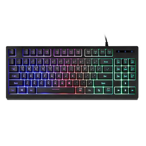 앱코 HACKER 텐키리스 레인보우 LED 게이밍 멤브레인 유선 키보드, 혼합색상, K150, 제조사축