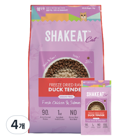 쉨잇 전연령 캣 동결건조 프레시 치킨&살몬 키블 건식사료 20p, 오리, 3kg, 4개