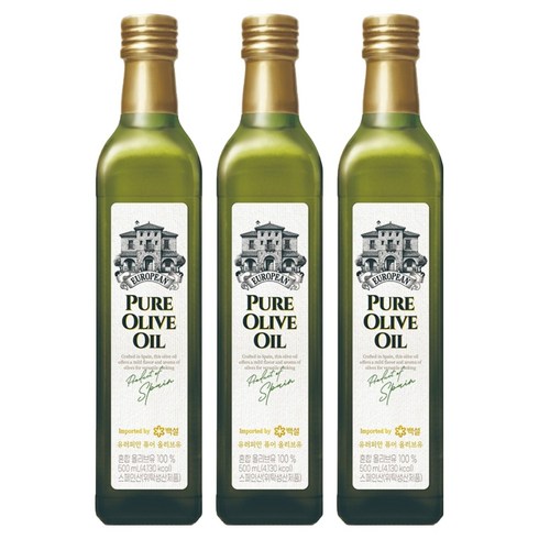 백설 CJ 백설 유러피안 퓨어 올리브유, 500ml, 3개
