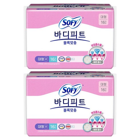 바디피트 볼록맞춤 생리대 날개형, 대형, 16개입, 2개
