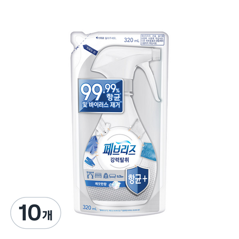 페브리즈 섬유 탈취제 깨끗한 향 리필, 320ml, 10개