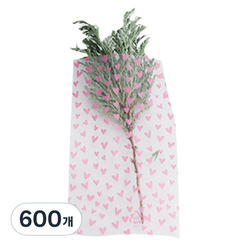 티나피크닉 하트모음 비접착 포장 봉투 핑크 7 x 12 cm, 1개입, 600개