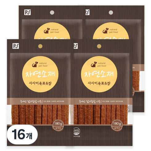 굿데이 자연소재 강아지간식, 사사미육포&쌀 맛, 180g, 16개