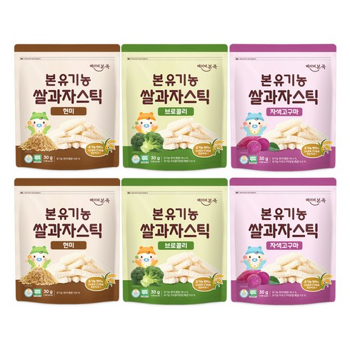 베이비본죽 본 쌀과자 스틱 3종 세트, 현미, 브로콜리, 자색고구마, 30g, 2세트