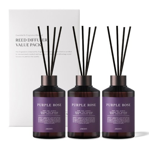 에이센트 퍼퓸드 디퓨저, 퍼플로즈, 200ml, 3개