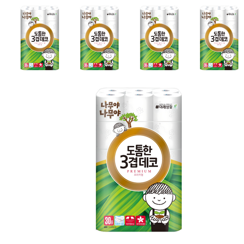 나무야나무야 도톰한 3겹 데코 고급 롤화장지, 30m, 30개입, 5개