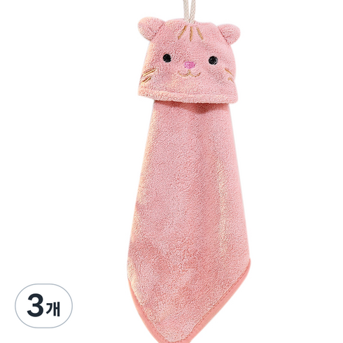 어썸네이처 고리형 면 주방 핸드 타올 수건, 02 핑크 고양이, 3개
